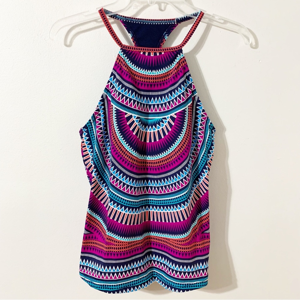 Jag Jeans Tribal Patterned Halter Tankini Swim Top Racer Back Padded Bra